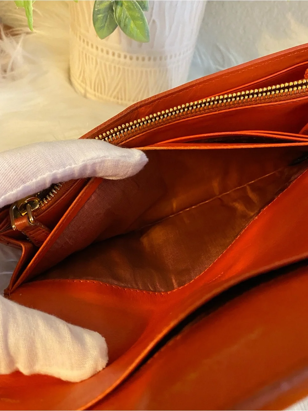 Miu Miu Patent Leather Bow Accent Long Wallet — Orange